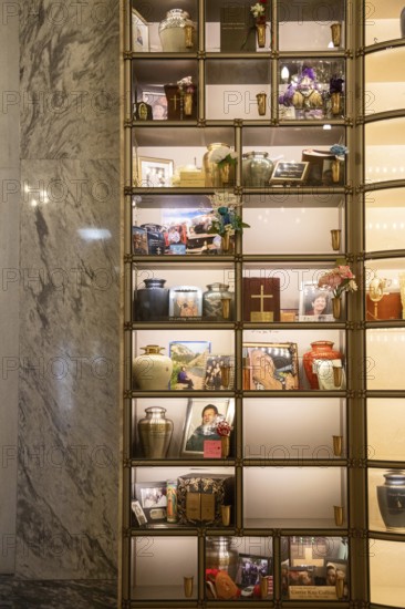 Wheat Ridge, Colorado - Ashes of the deceased and memories are stored in cubicles in the Tower of Memories, a mausoleum in Crown Hill Cemetery, also known as Olinger Cemetery