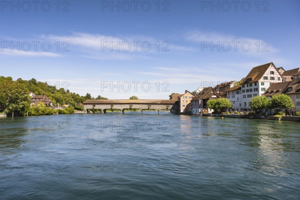 The historic wooden bridge over the Rhine was opened in 1816 and connects the German municipality of Gailingen and the Swiss municipality of Diessenhofen, Canton Thurgau, Switzerland