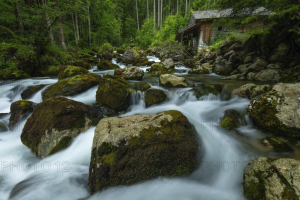 Golling watermill. Traditional mill in an alpine landscape, Golling an der Salzach, Austria