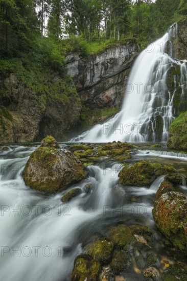 Summer nature experience at the Golling waterfall with lots of water, Golling an der Salzach, Austria