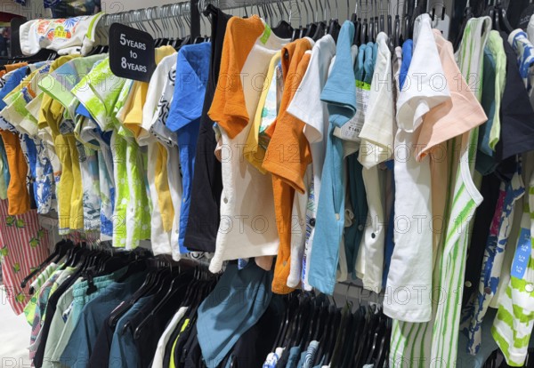 T-shirts display at Zudio store in Guwahati, India, during a monsoon season sale on August 1, 2025