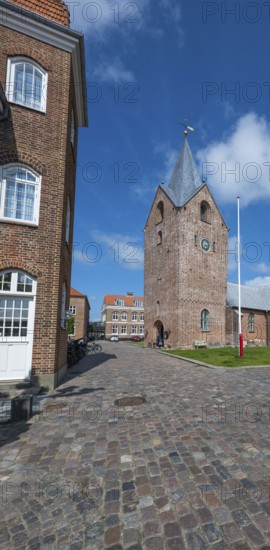 14th century church with tapering tower, Old Town, Ringkøbing, Ringkøbing Fjord, Denmark