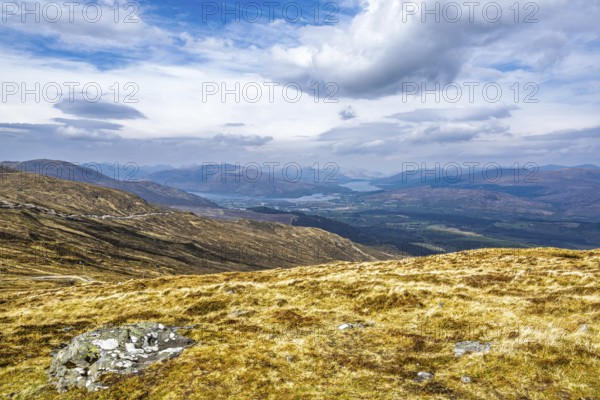 View from Nevis Range Mountains, Grampian Mountains, Fort William, Highland, Lochaber, Scotland, UK