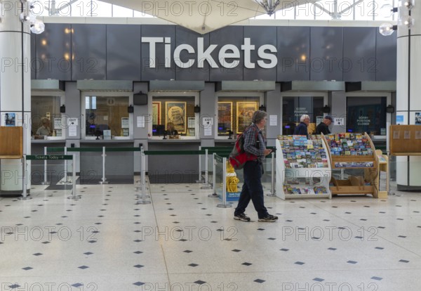 Ticket office inside Plymouth railway station, city of Plymouth, Devon, England, UK