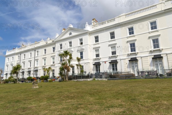 Historic terrace houses built c 1860s overlooking Plymouth Sound, Grand Parade, West Hoe, Plymouth, Devon, England, UK