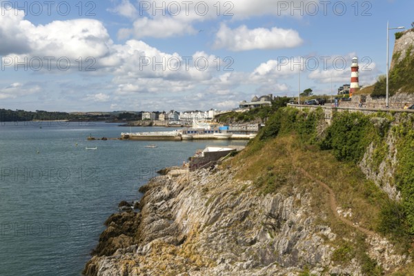 Seafront coastline waterfront, city of Plymouth, Devon, England, UK view west to West Hoe