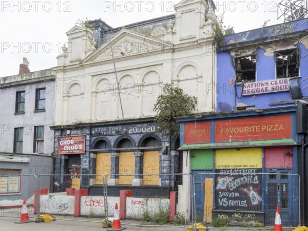 Derelict abandoned nightclub buildings Martin Street in city centre, city of Plymouth, Devon, England, UK