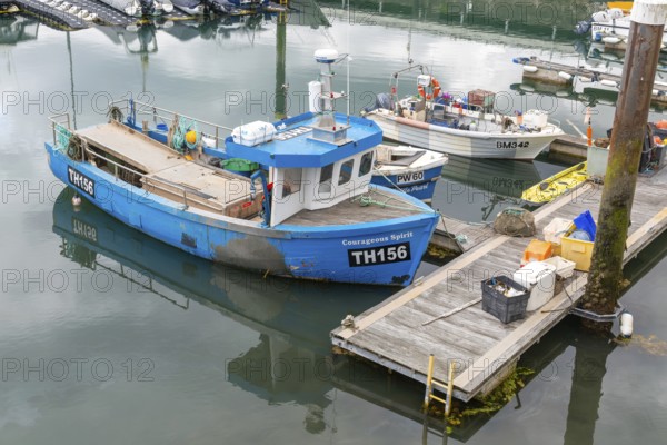 Fishing boats at moorings in harbour, Torquay, Devon, England, UK TH156 'Courageous Spirit'