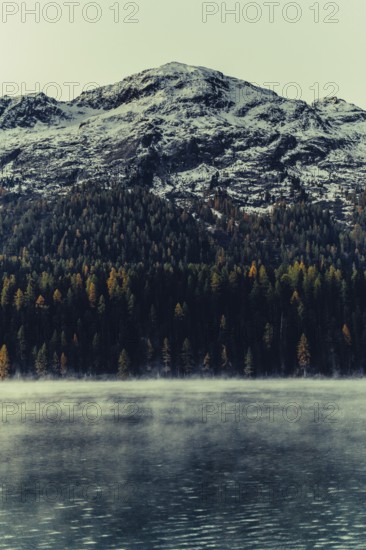 Autumn atmosphere on a cold morning in the Engadin in the Swiss Alps