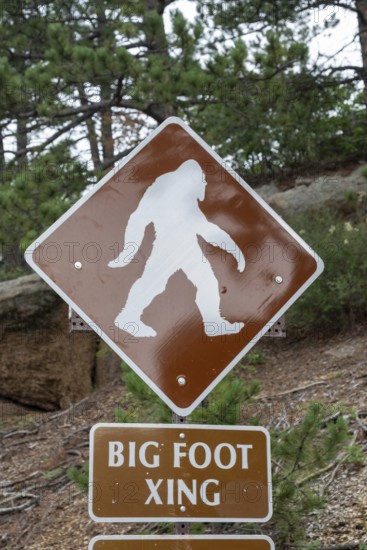 Colorado Springs, Colorado - A sign on the highway leading to the summit of Pikes Peak announces a Big Foot crossing