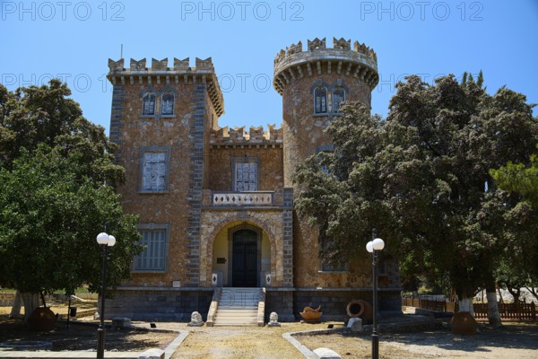 Bellinis Tower, Museum, Historical building with battlements and towers in front of a blue sky, Photos related to WW2, Battle of Leros, Alinda, Leros, Dodecanese, Greek Islands, Greece
