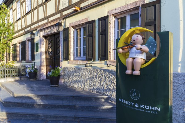 Head office of the Wendt & Kühn company, which produces painted wooden figures, Erzgebirgisches Holzkunst, Grünhainichen, Erzgebirge, Saxony, Germany