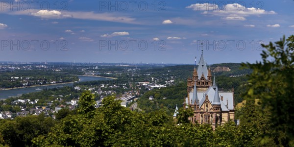 Drachenburg Castle overlooking the Rhine Valley, Siebengebirge, Königswinter, North Rhine-Westphalia, Germany