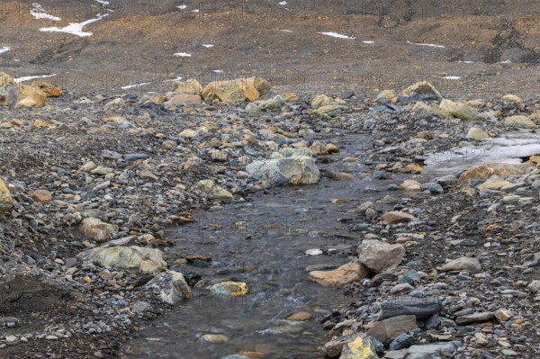 Former glacier area, stones, water, Cooper Camp, Spitsbergen, Svalbard