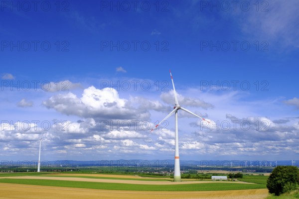 Wind farm in the fields near Alzey, Rhineland-Palatinate, Germany