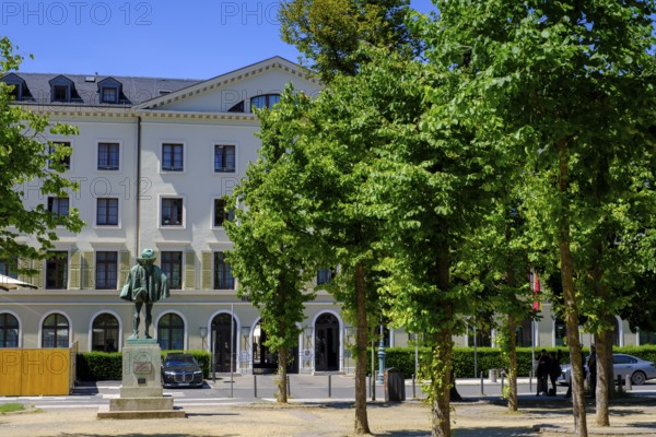 Hessian state parliament with state flag in the former Nassau city palace, Wiesbaden, Hesse, Germany