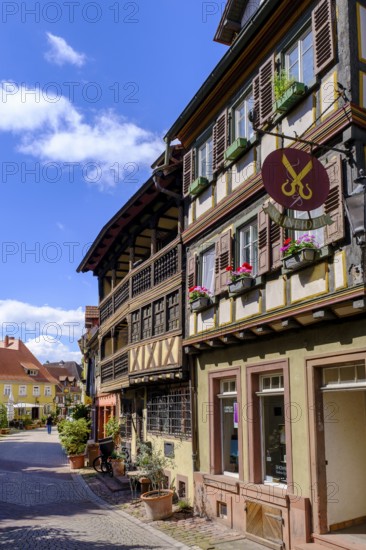 Kirchenstraße, half-timbered houses in the old town centre, Ladenburg, Rhine-Neckar district, Baden-Württemberg, Germany