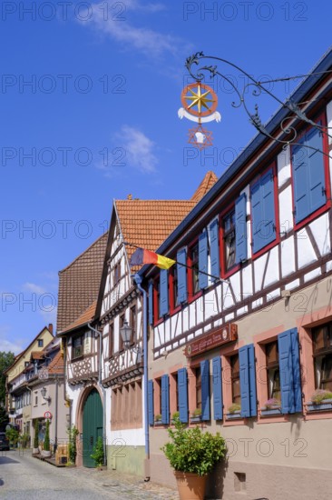 Gasthaus Zum güldenen Stern, half-timbered houses in the old town, Ladenburg, Rhine-Neckar district, Baden-Württemberg, Germany