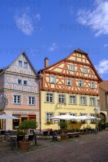 Hauptstraße, half-timbered houses in the old town, Ladenburg, Rhine-Neckar district, Baden-Württemberg, Germany