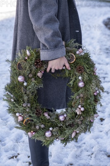 Advent wreath, Christmas wreath, Christmas decoration, Upper Bavaria, Bavaria, Germany