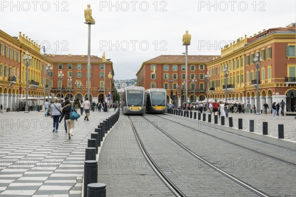 Square with classicist buildings in the old town, Place Masséna, Nice, Alpes Maritimes, Provence Alpes Cote d'Azur, French Riviera, South of France, France