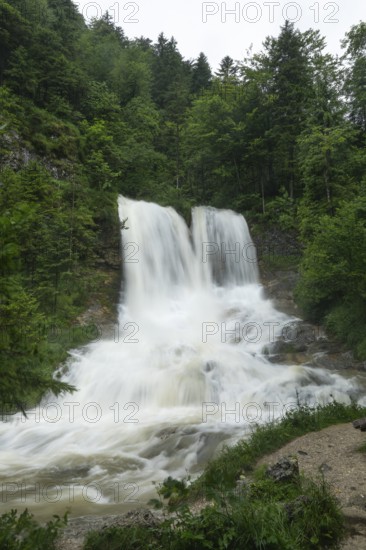 Magical waterfalls in the Weißbachtal valley near Inzell after heavy rain