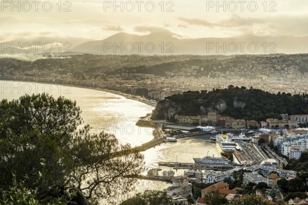 Panorama, Sunset, View from Mont Boron, Nice, Alpes Maritimes, Provence Alpes Cote d'Azur, French Riviera, South of France, France