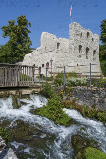 Castle ruins, Lippe waterfall, Bad Lippspringe, climatic health resort, North Rhine-Westphalia, Germany