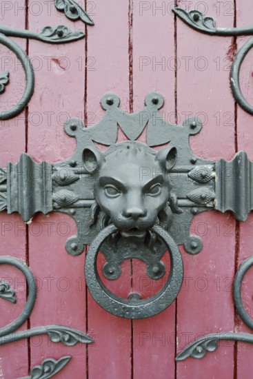 Door knocker, Notre Dame des Champs church, Avranches, Manche department, Normandy, France