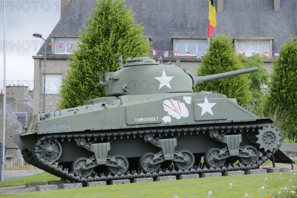 M4 Sherman tank of the US Army from the Second World War, Place Patton, Avranches, Manche department, Normandy, France