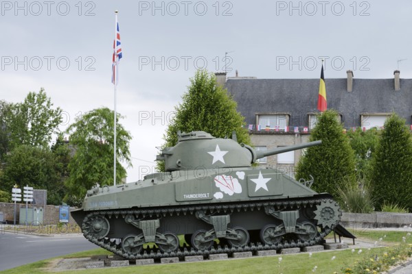 M4 Sherman tank of the US Army from the Second World War, Place Patton, Avranches, Manche department, Normandy, France