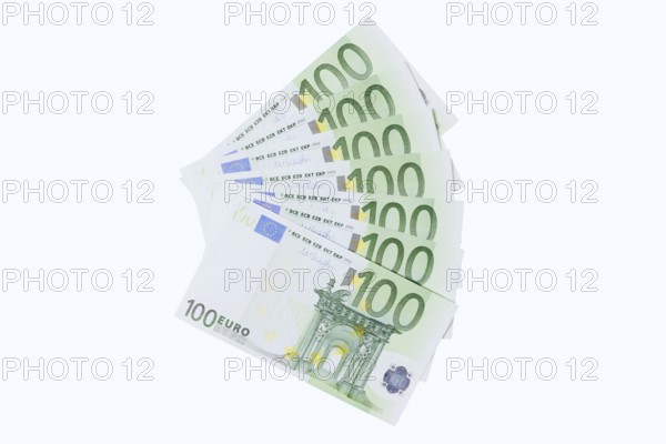 100 euro banknotes, 100 euros, against a white background