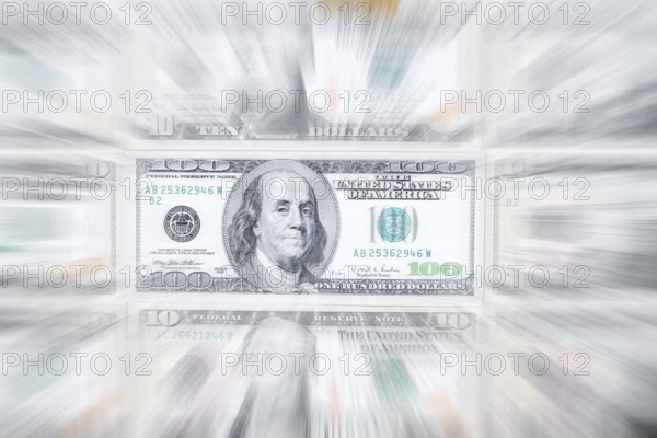 US dollar notes, 10 dollars, 100 dollars, banknotes, zoom effect