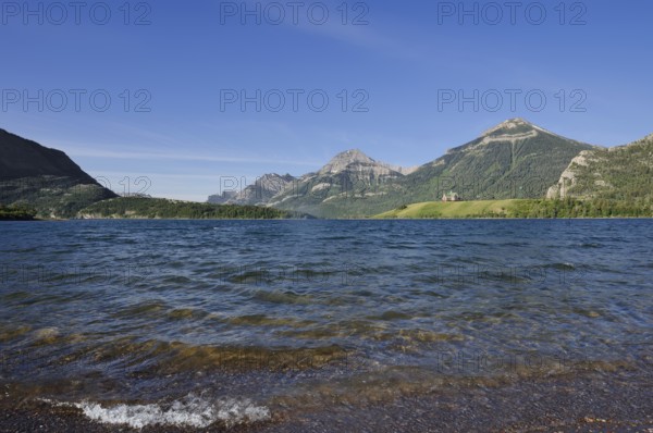 Lake Middle Waterton Lake and Prince of Wales Hotel, Waterton Lakes National Park, Alberta, Canada