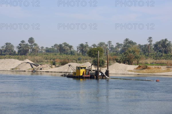 Dredger for sand extraction on the Nile, Egypt