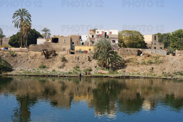 Houses on the banks of the Nile near Luxor, Egypt