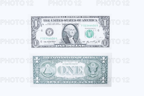 1 US dollar notes, 1 dollar banknotes on white background