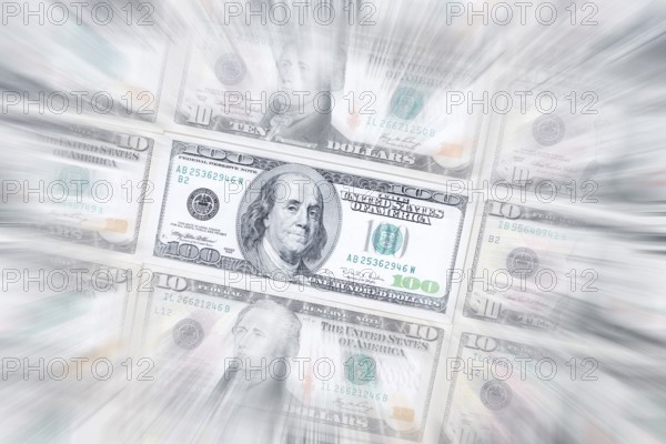 US dollar notes, 10 dollars, 100 dollars, banknotes, zoom effect