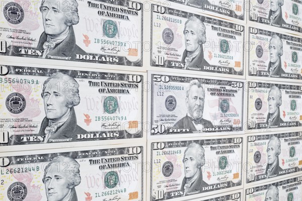 US dollar notes, 10 dollars, 50 dollars, banknotes