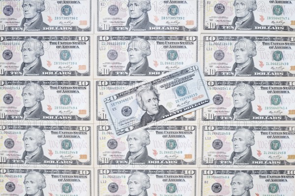 US dollar notes, 10 dollars, 20 dollars, banknotes