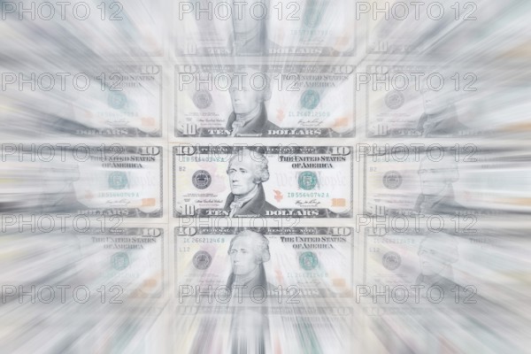10 US dollar notes, 10 dollar banknotes, zoom effect