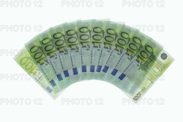 100 euro banknotes on a white background