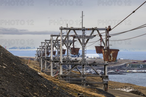 Historic coal cable car, transport cable car, Longyearbyen, Spitsbergen, Svalbard