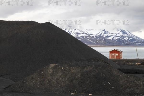 Hard coal, coal storage at the harbour of Longyearbyen, Spitsbergen, Svalbard