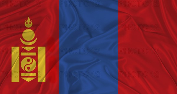 Flag of Mongolia with cloth texture. Close up of Mongolia flag waving