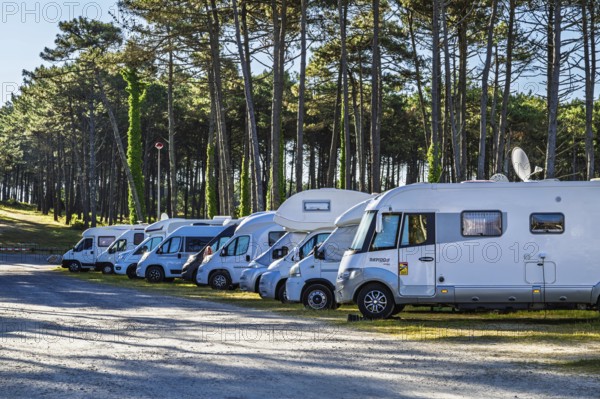 Campervans on Contis beach campersite, Saint Julien en Born, Saint-Julien-en-Born, Landes, France