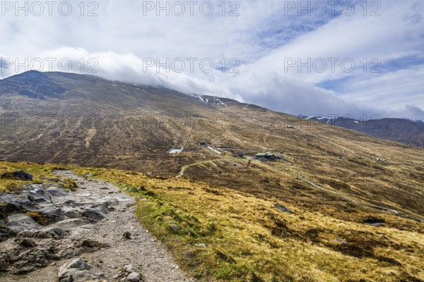 View of Nevis Range Mountains, Grampian Mountains, Fort William, Highland, Lochaber, Scotland, UK