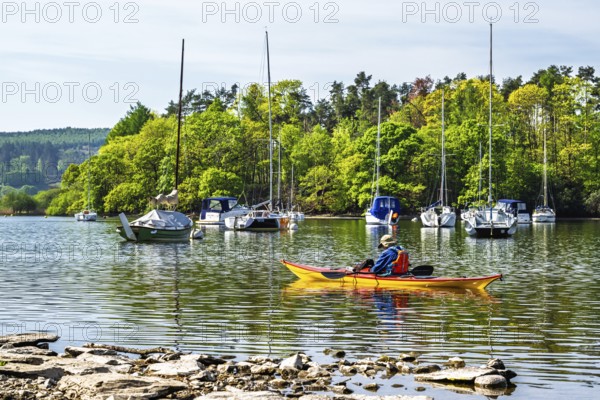 Kayak and Boats on Windermere Lake, Fell Foot Park, Lake District, Cumbria, England, United Kingdom