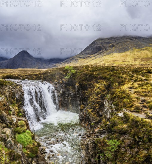 Panorama of Fairy Pools and Waterfalls, Glen Brittle, Black Cuillin, Isle of Skye, Scotland, UK