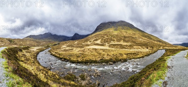Panorama of Fairy Pools and Waterfalls, Glen Brittle, Black Cuillin, Isle of Skye, Scotland, UK